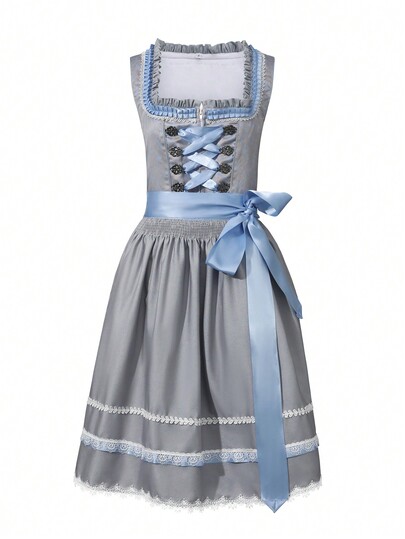 2pcs Women's Oktoberfest Costume, German Traditional Dirndl Dress, Halloween Outfit Casual Fall