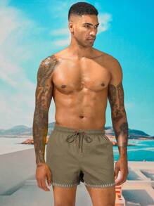 Manfinity KASUA Men's Bird Print Drawstring Waist Casual Beach Shorts , Swim Trunks - Beige - View 5