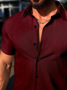 Manfinity Homme Men's Solid Color Short Sleeve Shirt And Shorts Vacation Casual Outfit - Burgundy - View 6