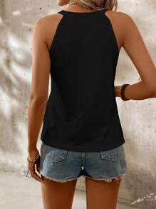 SHEIN LUNE Áo yếm cổ tròn in chữ thành phố Paris thường ngày cho nữ, thích hợp cho mùa hè - màu đen - Xem 2