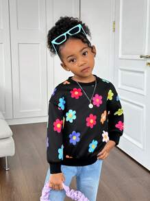 SHEIN 年轻女孩圆领宽松休闲碎花卫衣 - 彩色 - 查看 3