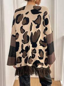 SHEIN Essnce 女士休闲宽松豹纹开衫，女士开衫，外出上衣，冬季女装，开衫毛衣，秋季女士毛衣，秋季女士服装， - 彩色 - 查看 4