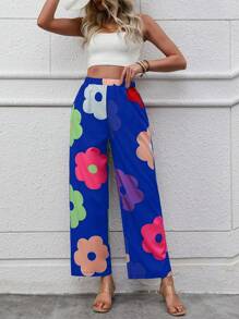 EMERY ROSE Women's Casual Floral Print Straight Leg Pants