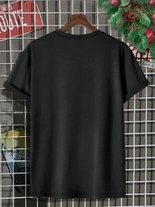 Manfinity 1 pieza Camiseta de cuello redondo de manga corta casual de Navidad con estampado de luces coloridas, adecuada para fiesta familiar de Navidad para hombres