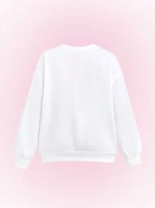 Flirla Women's Cherry Blossom Bow Print Crew Neck Long Sleeve Sweatshirt