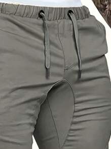 Manfinity Roughcore Men Casual Drawstring Waist Cargo Pants, For Fall - Dark Grey - View 3