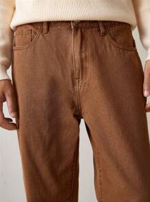 Manfinity Hypemode 男士浅棕色牛仔休闲阔腿裤 - 咖啡棕 - 查看 6