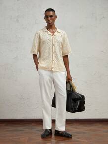 Manfinity VCAY Men's Woven Fit Elastic Waist Long Straight Casual Pants Suitable For Daily Autumn - White - View 3