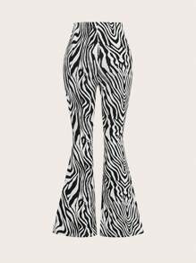 SHEIN EZwear 3pcs Women Leopard & Zebra Print Elastic Waist Flared Tight Pants Set, Suitable For Spring, Summer, Autumn