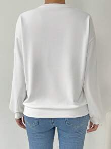 Chiquease 女士3D立体花卉宽松休闲落肩套头卫衣秋季卫衣 - 白色 - 查看 2