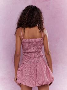 MISSGUIDED 格纹印花泡泡下摆吊带迷你连衣裙可爱夏日连衣裙圣诞节