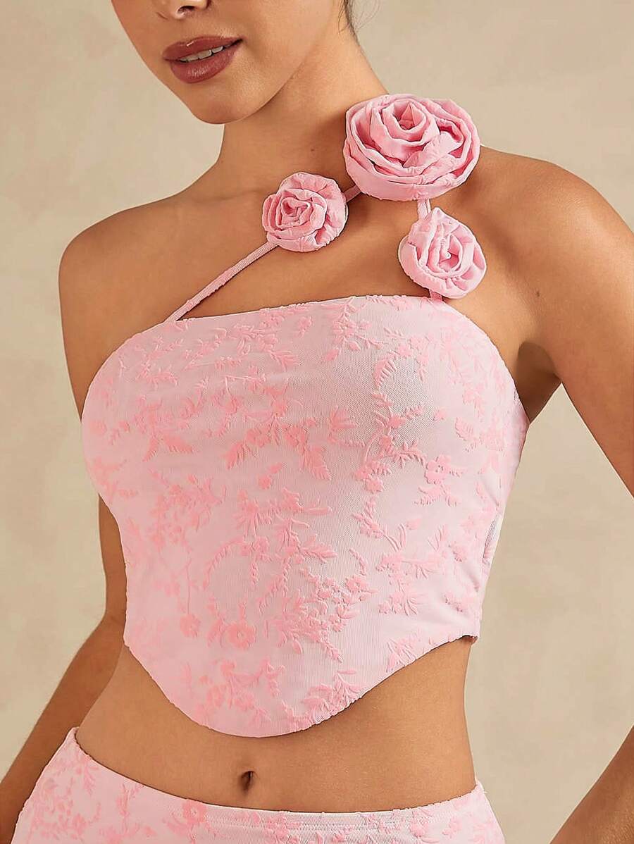 L'Amorae Asymmetrical Top With Rosettes