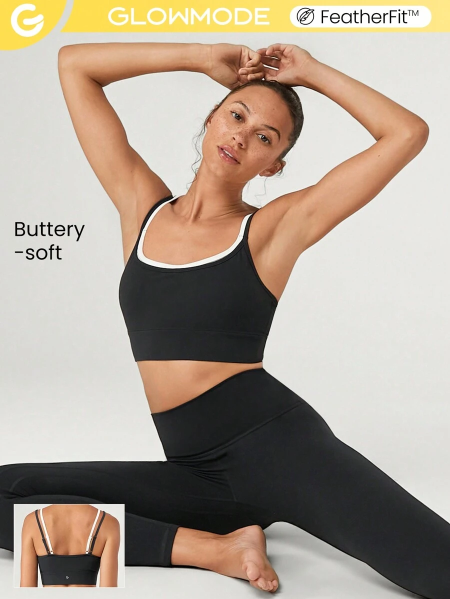 GLOWMODE FeatherFit™ Two-Tone Scoop Neck Longline Sports Bra Low Impact Yoga Daily