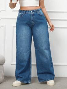 EURMUSE Rigid, High Waist And Sewing Detailed  Wideleg Fit - Medium Wash - View 6