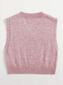 Elamini V-Neck Solid Color Knit Vest, Spring & Autumn - Dusty Pink - View 2