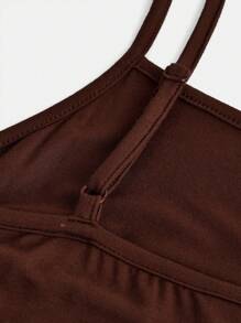 SHEIN 2pcs/Set Teen Girl's Knitted Ruched Camisole Casual Dress - Khaki - View 8