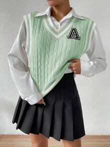 Lunelith SHEIN Lunessa Women's Casual V-Neck Letter Pattern Knitted Sweater Vest, Fall/Winter