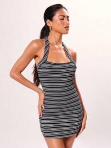 MUSERA Halter Neck Bodycon Mini Dress Spring Sexy Cute Summer Holiday Vacation - Black - View 3