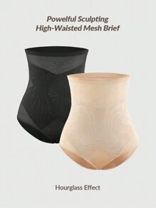 SHAPORA 2 Packs Shaping High Waisted Mesh Brief Shapewear Bottom Body Shaper Butt Lifter-Tummy Waist Control - Multicolor - View 3