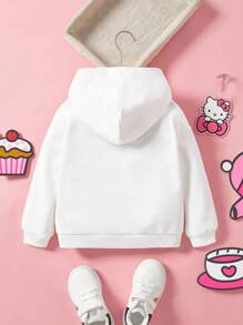 HELLO KITTY AND FRIENDS | SHEIN 年轻女孩卡通印花连帽落肩宽松运动衫 - 白色 - 查看 4