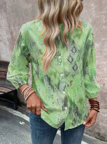 EMERY ROSE Áo sơ mi dáng rộng in hình học ngày lễ cho nữ - Nhiều màu - Xem 5