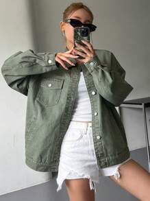 DAZY Women's Button-Up Long Sleeve Fashionable Casual Denim Jacket