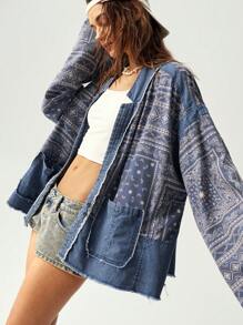 Bohemela Chaqueta suelta y casual de hombros caídos con tema vacacional para mujeres