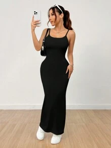 SHEIN PETITE Women's Basic  Spaghetti Strap Dress,Summer Dresses For Women - Black - View 7