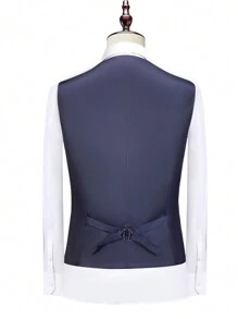 Manfinity Mode Men's Spring/Autumn Dress Striped Single-Breasted Vest And Pants Business Suit Set - Grey - View 2