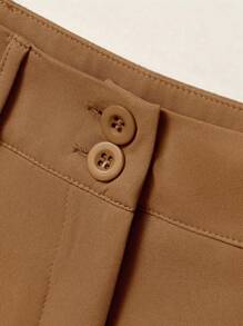 SHEIN Clasi Women's Casual Solid Color Wide Leg Pants Fall Cloth For Women - Khaki - View 6