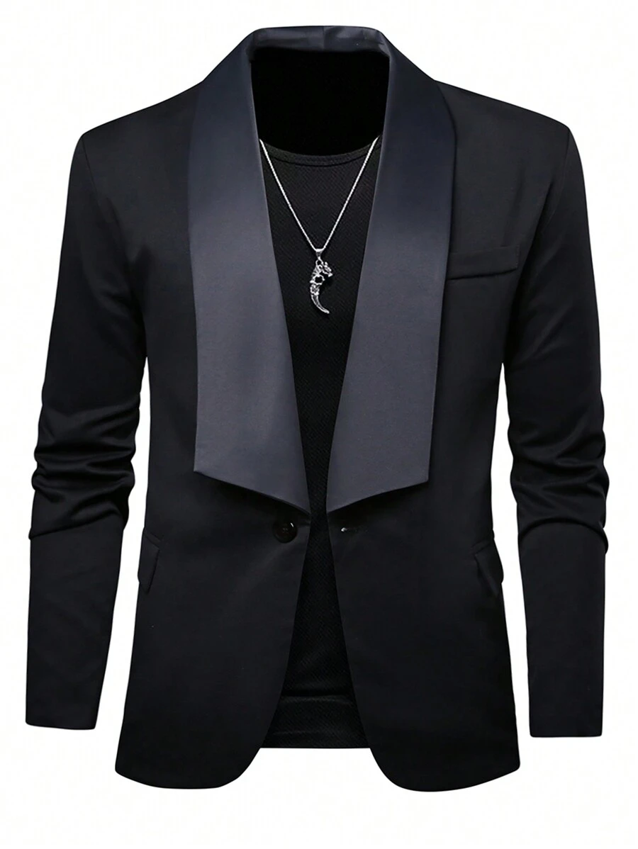 Calvornis Men'S Shawl Collar Blazer - Black - View 1