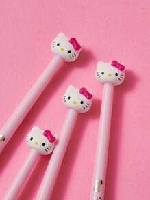 HELLO KITTY AND FRIENDS | SHEIN 4pcs/Set 3D Kitty Design Pink Eye Makeup Brushes - Baby Pink - View 5