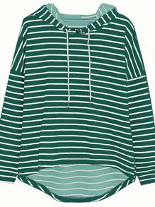 INAWLY 大码连帽抽绳长袖时尚条纹休闲运动衫