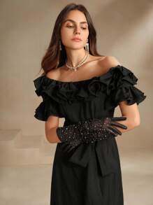 Anewsta 荷叶边休闲荷叶边连衣裙 - 黑色 - 查看 3