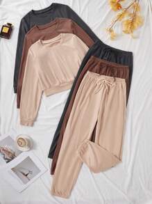 Snug Zone 三件套纯色抓绒连帽衫和长裤家居服套装，秋冬睡衣，舒适保暖套装 - 彩色 - 查看 1