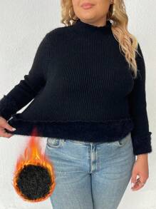 Calvaya Plus Mock Neck Thermal Lined Sweater For Dailywear, For Winter Knit Pullover Fall - Black - View 7