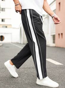 Manfinity Homme Pantaloni casual da uomo oversize con ricamo di lettere, strisce laterali e vita con laccio, con tasche