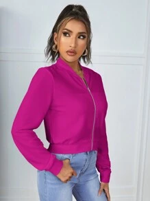 SHEIN Essnce Áo khoác thể thao dài tay thời trang ôm sát có khóa kéo cho nữ - Màu đỏ tím - Xem 5