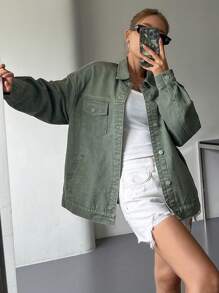 DAZY Women's Button-Up Long Sleeve Fashionable Casual Denim Jacket