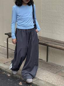 DAZY 1 件女童纯色休闲百搭 T 恤 - 藍色 - 查看 4
