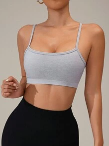 SHEIN Sports 女士纯色无缝高弹力运动背心 - 彩色 - 查看 4