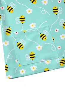 PopScrub Damen V-Ausschnitt Kurzarm Top mit Tasche und Allover-Muster mit Biene & Blumen Motiv, Pflege-Oberteile - Lichtblau - Übersicht 5