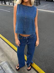 Forever 21 女士时尚 A 字型牛仔上衣 - 藍色 - 查看 4