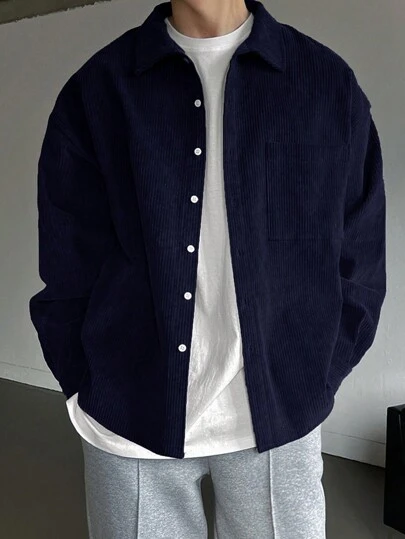 DAZY 男士休闲纯色灯芯绒衬衫，春秋季长袖男士衬衫