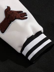 Chillumni Áo khoác bóng chày in slogan sọc màu thông thường cho nam, mùa xuân, mùa thu - Đen và trắng - Xem 5