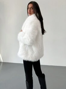 Aloruh New White Windbreaker Warm Long Sleeve Versatile Commuting & Dating Fluffy Jacketwinter, Elegant, Old Moneybusiness Casual, White, Furry, Faux Fur, Long Sleeve - White - View 3