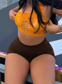 Quần short cargo cạp chun rộng kiểu Y2K, nâng mông và tạo dáng, phù hợp cho tập thể dục, thể thao và mặc thường ngày vào mùa hè. - màu nâu - Xem 5