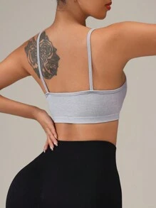 SHEIN Sports 女士纯色无缝高弹力运动背心 - 彩色 - 查看 2