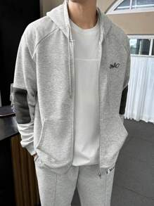 Manfinity Homme Veste à capuche homme en blocs de couleurs avec fermeture éclair, sweat-shirt à capuche décontracté avec cordon de serrage - Gris - Voir 3