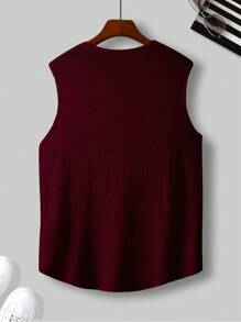 Manfinity Homme Men's Solid Color V-Neck Patch Casual Woven Tank Top Sleeveless For Menmen Red Topsleeveless Men